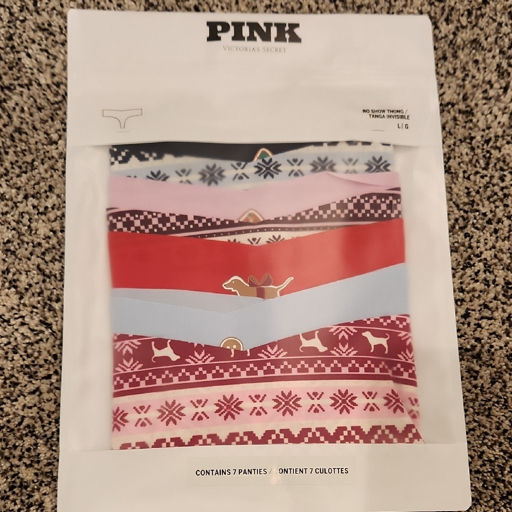 NEW- Victoria's Secret PINK 7-pack Panty Set- No Show Thong- Large